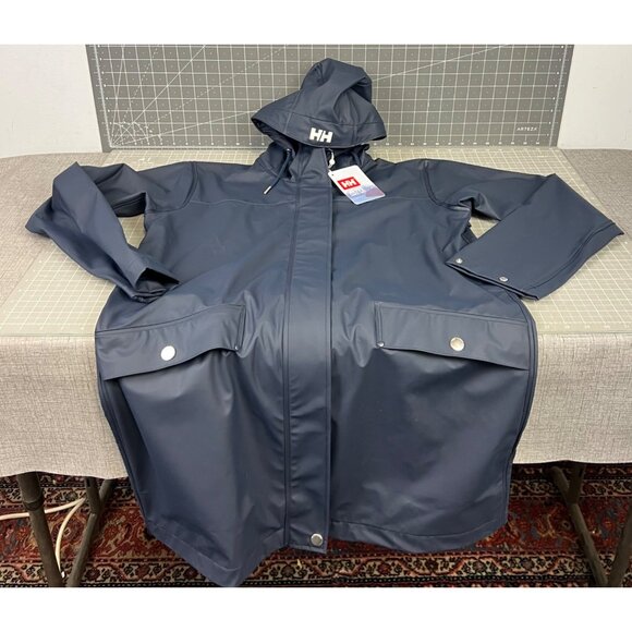 Helly Hansen Womens Moss Raincoat Navy Blue Waterproof Hooded M Regular Fit NEW - Picture 1 of 6